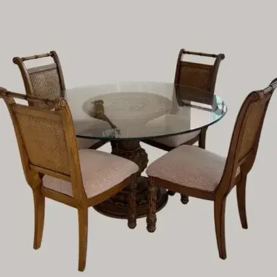 54” Round Glass Top Dining Table with 4 Chairs
