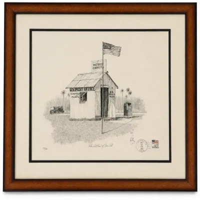 Signed Ochopee Florida Post Office “The Littlest of ’Em All” Framed Print – 1987