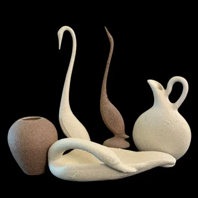 Sculptural Textured Vessels & Abstract Swan Decor – 5 Piece Modern Art Collection