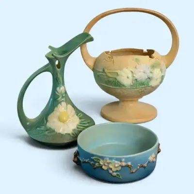 Vintage Roseville Art Pottery Floral Collection  3 Pieces