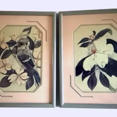 Signed Artwork - Framed Pair of Botanical & Bird Art