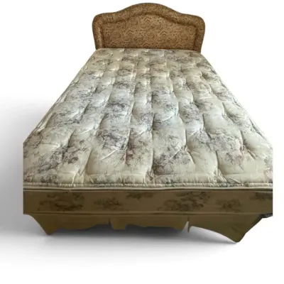 Queen Bed Set with Upholstered Paisley Headboard, Mattress, Box Spring