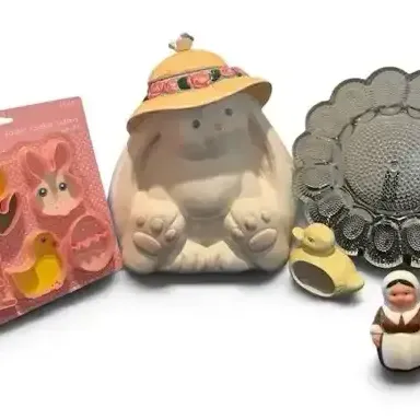 Easter & Holiday Decor: Ceramic Bunny Cookie Jar, Deviled Egg Plate, Pilgrim Shakers & More