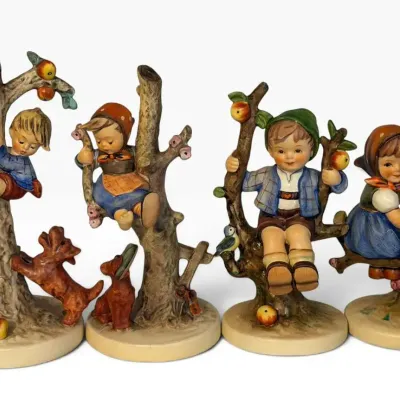 Goebel Hummel Lot (4) - “Culprits,” “Out of Danger,” Apple Tree Boy & Apple Tree Girl Figurines