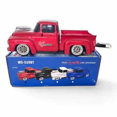 Red Vintage-Style Pickup Truck Mini Music Car Speaker