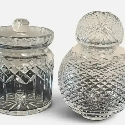Waterford Crystal Cut Glass Lidded Jars  Set of 2