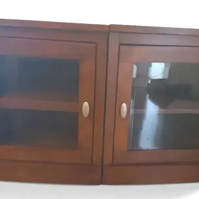 Pair of Cherry Finish Glass Door Media Cabinets / End Tables