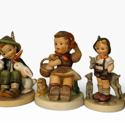 Goebel Hummel Children & Animal Friends Figurine Lot (5) – Rabbits, Lambs, Goats & Woodland Scenes