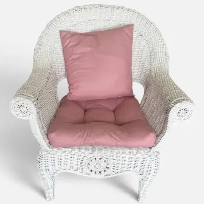 White Wicker Armchair with Pink Cushions