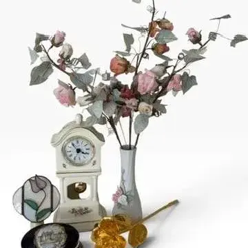 Godinger Floral Porcelain Mantel Clock & Decorative Rose Accent Lot
