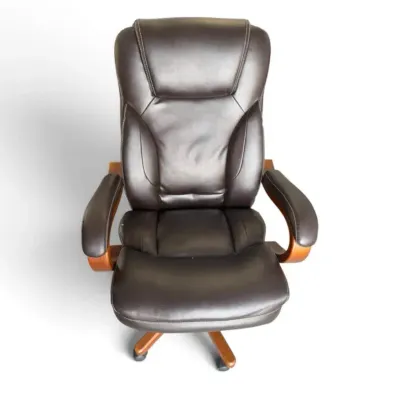 Brown Executive Swivel Office Chair with Wood Accents