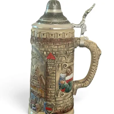 Rothenburg German Beer Stein with Ornate Pewter Lid