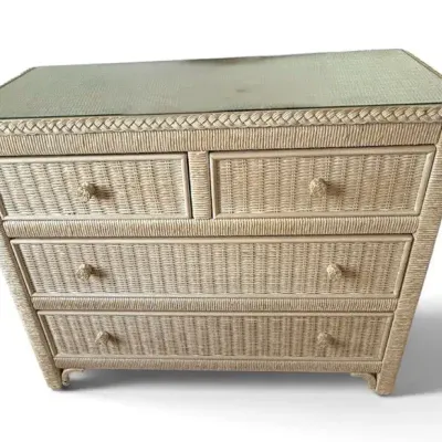 Lexington White Wicker 4-Drawer Dresser with Glass Top