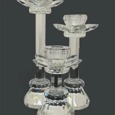 Vintage Shannon Crystal Lotus Flower Candlestick Holders  Set of 3