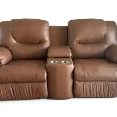 Leggett & Platt Brown Reclining Loveseat with Console & Cup Holders