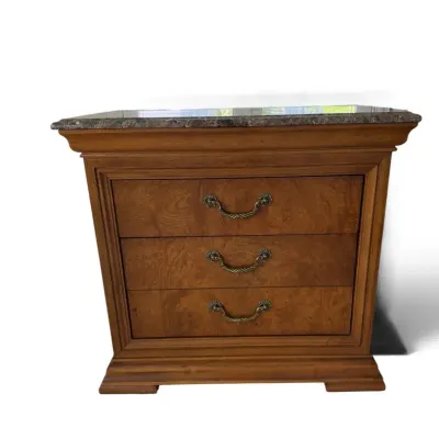 Thomasville Burl Wood 3-Drawer Nightstand with Marble Top