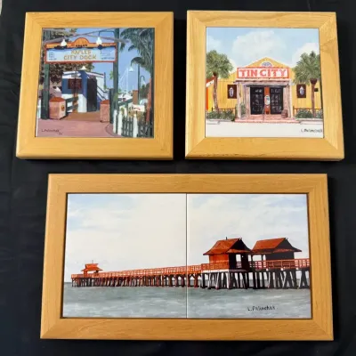 Vintage Naples Florida L. Palinchak Framed Tile Art  Set of 3
