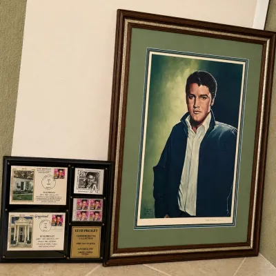 Robert Charles Howe Elvis Presley Portrait & 1993 Commemorative Stamp Collection