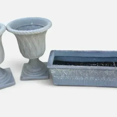 Pair of Classical Pedestal Urn Planters + Large Rectangular Garden Planter