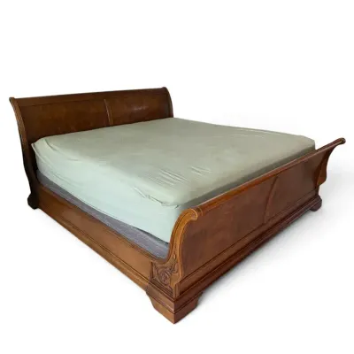 Thomasville King Size Burl Wood Sleigh Bed with Carved Details