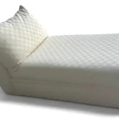 Cream Checkered Upholstered Chaise Lounge 
