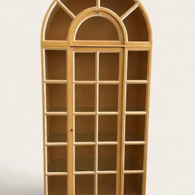 Arched Light Wood Curio Display Cabinet with Glass Shelves & Lighting