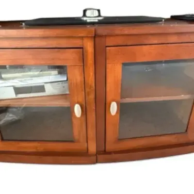 Two-Piece Wood TV Stand / Media Cabinet with Glass Doors 