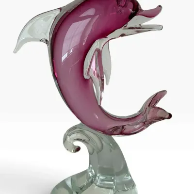 Formia Murano Italy Pink Art Glass Dolphin Sculpture