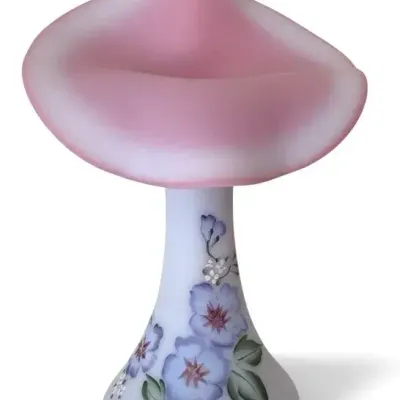 Fenton Hibiscus on Blue Burmese 2000 Limited Edition Hand-Painted Vase #2685/2750 