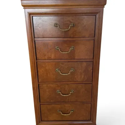 Thomasville Burl Wood 5-Drawer Lingerie Chest with Lift-Top Jewelry Storage & Mirror