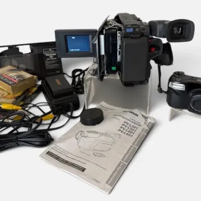 Vintage Panasonic Palmcorder VHS-C Camcorder & Olympus Accura Zoom 80 35mm Camera with Accessories  