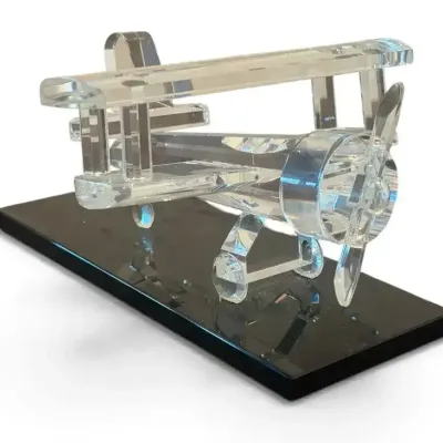Crystal Biplane Airplane Figurine on Black Display Base  Swarovski Style