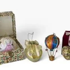 Christmas Ornament Collection – Santa 1998, Hot Air Balloon, Floral Heart, & Glass Ornaments