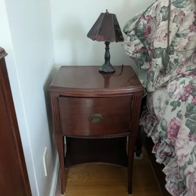 Sale Photo Thumbnail #46: Mahogany Side Table and Purple Slag Lamp