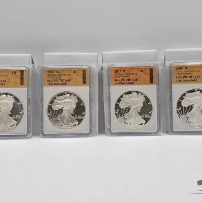 Sale Photo Thumbnail #109: 2170 4 2005 2008 american silver eagle dollars