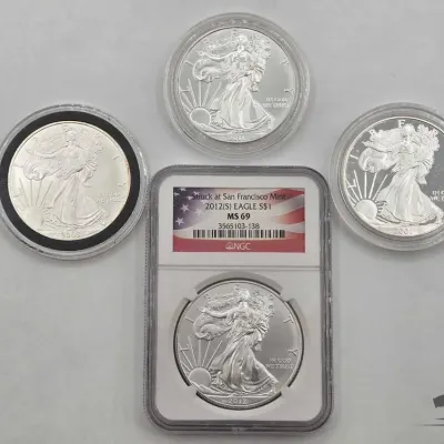 Sale Photo Thumbnail #79: 2098 4 2001 2012 american silver eagle dollars