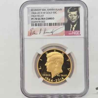 Sale Photo Thumbnail #19: 1921 graded 2014 50th anniversary gold kennedy half dollar