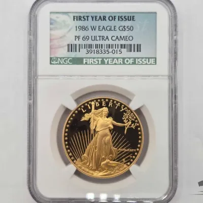 Sale Photo Thumbnail #15: 1917 graded 1986 50 american eagle 1oz gold proof coin