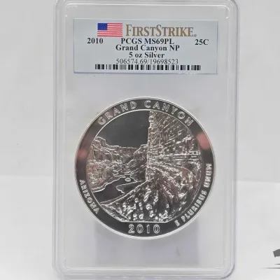 Sale Photo Thumbnail #40: 2022 graded 2010 grand canyon national park 5oz silver quarter