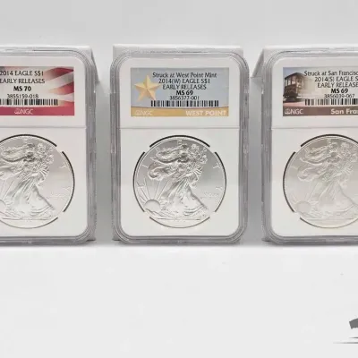 Sale Photo Thumbnail #115: 2182 3 2014 american silver eagle dollars