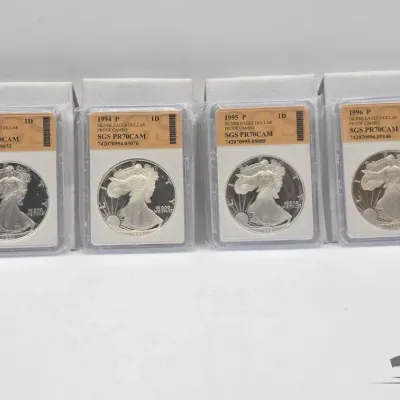 Sale Photo Thumbnail #106: 2164 4 1993 1996 american silver eagle dollars