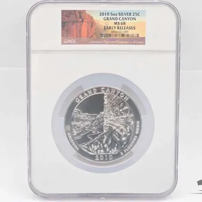 Sale Photo Thumbnail #37: 2016 graded 2010 grand canyon 5oz silver quarter
