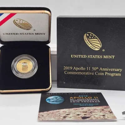 Sale Photo Thumbnail #3: 1902 2019 apollo 11 50th anniversary proof 5 gold coin