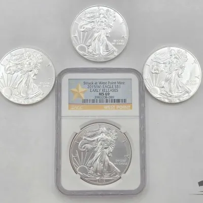 Sale Photo Thumbnail #80: 2100 4 2013 2020 american silver eagle dollars