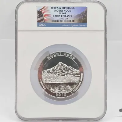 Sale Photo Thumbnail #34: 2010 graded 2010 mount hood national park 5oz silver quarter