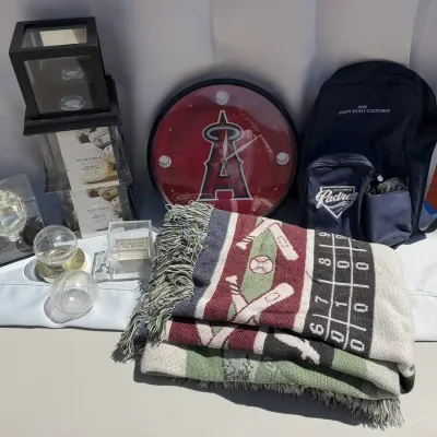 MLB Sports Fan Lot – Los Angeles Angels Wall Clock, San Diego Padres Bag, Woven Throw Blanket & More