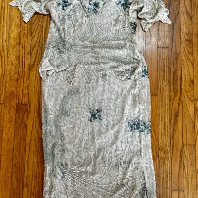 Vintage Beaded & Sequin Evening Top & Skirt– Ivory/Silver
