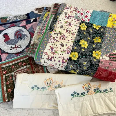 Vintage Cottage Core Crazy Quilt And Coverlet