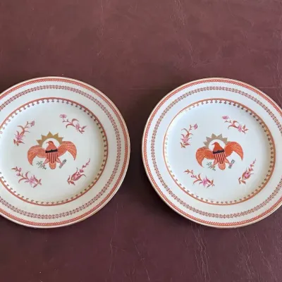 Pair of Porcelain Eagle Motif Plates w/ Red & Gold Border