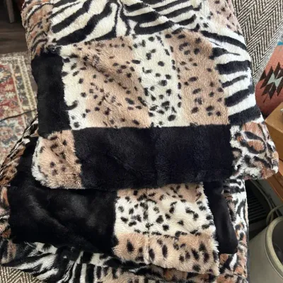 Vintage Dennis Basso Patchwork Faux Fur Throw And Pillow